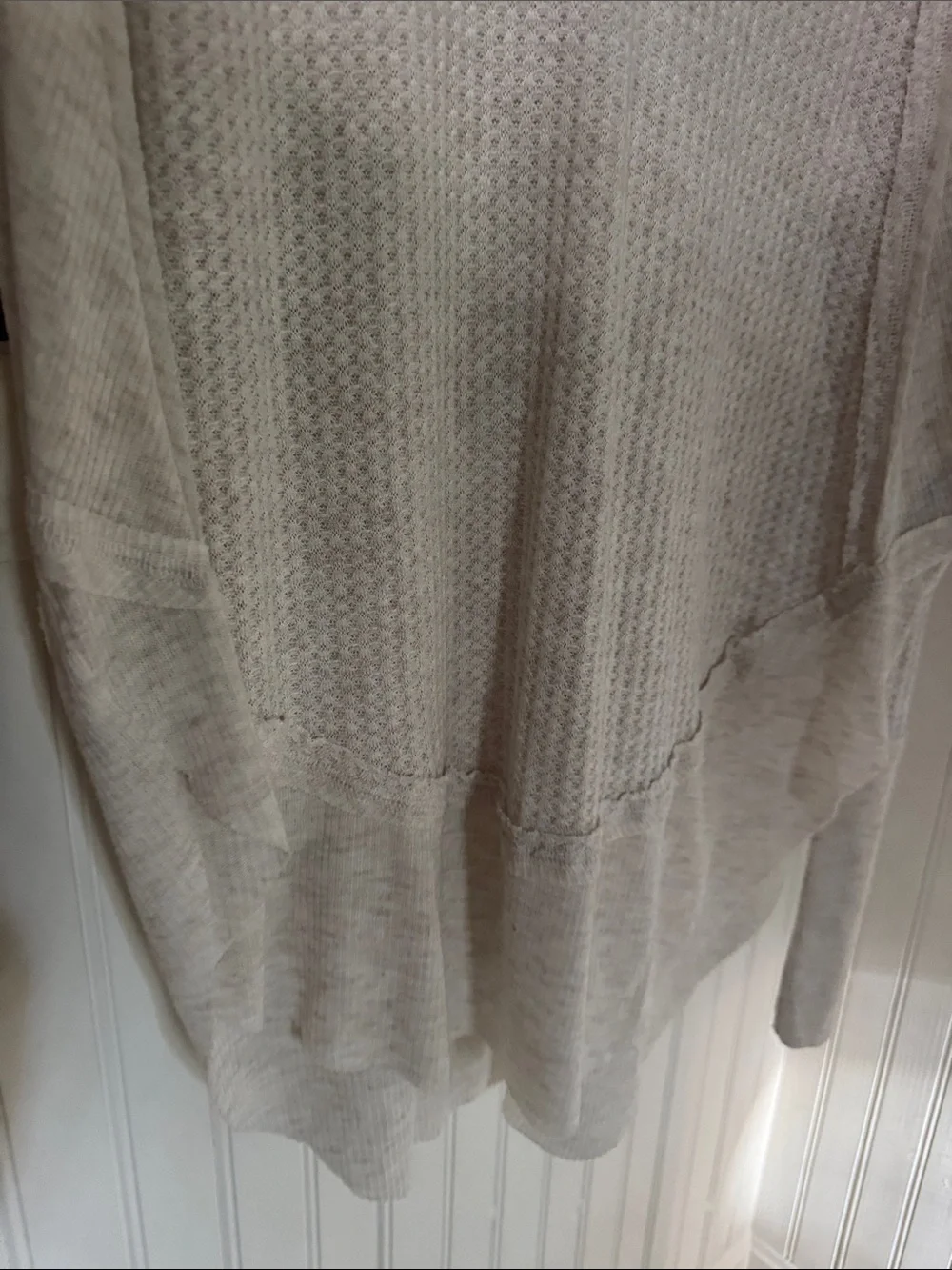 We The Free Ivory Waffle Knit V-Neck Top Oatmeal Heather NWT - Picture 5 of 7